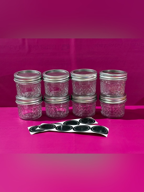 Other - Clear Glass Mini Mason Jars with Silver Lids -8 oz. Set of 8